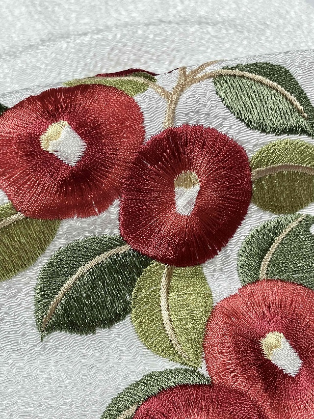 道行 みちゆき 椿 椿刺繍 裏地刺繍 小ポケット有 竹久夢二 刺繍半衿