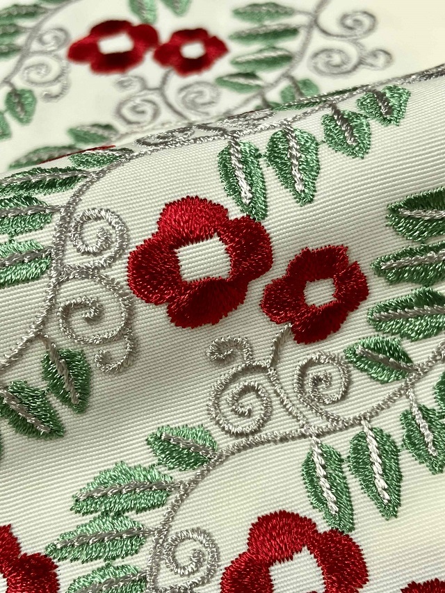 竹久夢二 刺繍半衿 小花 アイボリー/赤/グリーン｜着物セレクト