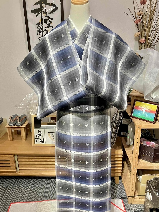 お仕立て付き【本藍染袋帯◇単衣や袷に】白銀色銀×青×水色