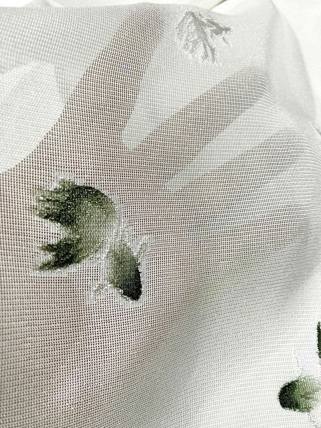 夏帯揚げ 丹後紋紗織 日本製｜優雅に泳ぐ手染めの金魚 緑味