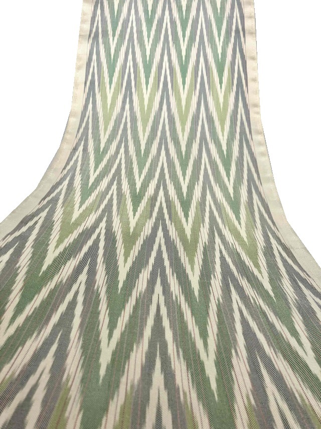 モスグリーン　紬　美品　帯付 お誂え】森健持 染名古屋帯（西瓜・辻ケ花/紗紬）[夏・単衣向]森健持