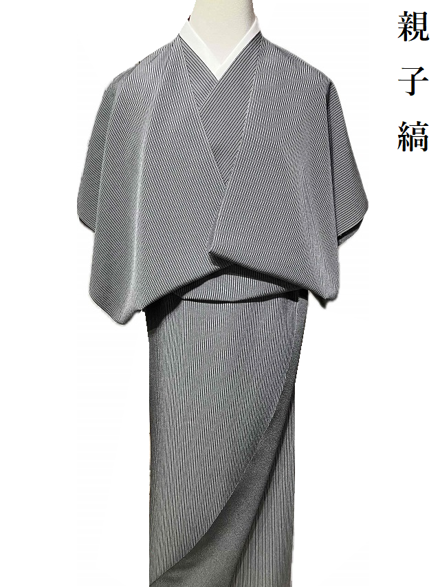 未着用 モノトーン 縦縞模様 小紋 着物 124a p