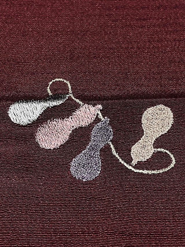 瓢箪 刺繍 丹後紬縮緬 帯揚げ エンジ｜着物セレクト専門店