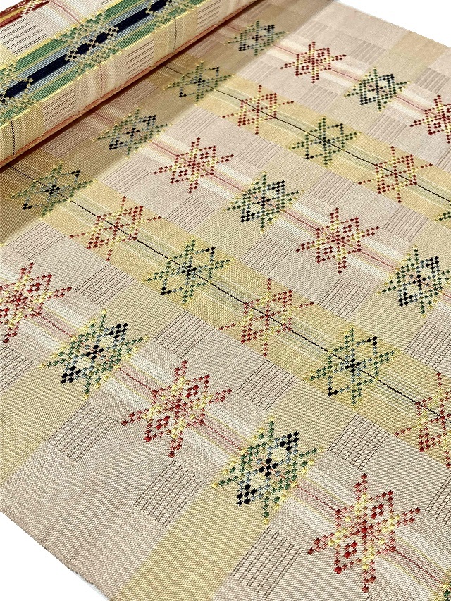 首里花織 伝統的工芸品 手織 九寸名古屋帯 正絹 首里花織｜九寸名古屋帯（夏）｜新島染織工房 | やまぶん呉服店