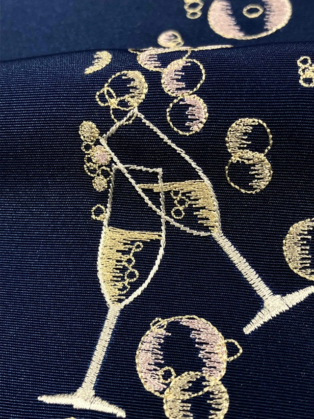 半衿 刺繍半衿 ワイングラス 日本製 紺｜着物セレクト専門店スポット