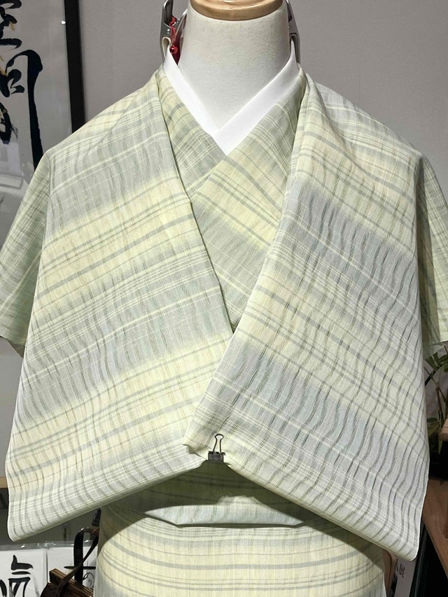 よねざわ新田 夏着尺 イエロー/グレー段｜紅花の里から届けられ