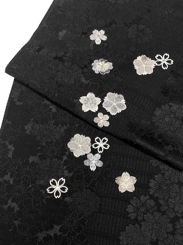 桜刺繍 メーカー協賛サンプルSALE 帯揚げ 丹後縮緬 日本製｜濃紺｜着物  