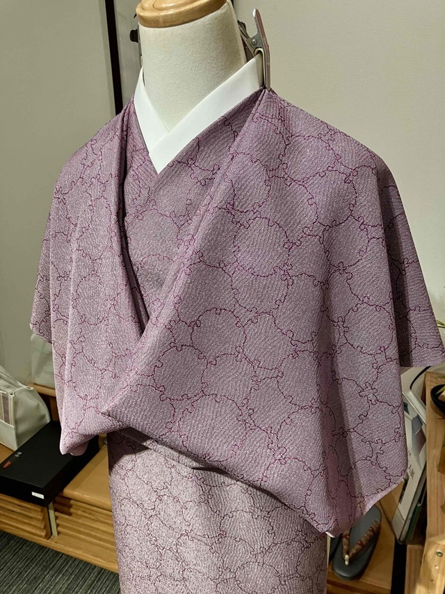 丹後縮緬 加賀の小紋 雪輪 花柄 素敵なデザイン 正絹 T-5542 丹後縮緬 加賀の小紋 雪輪 花柄 素敵なデザイン 正絹 T-5542