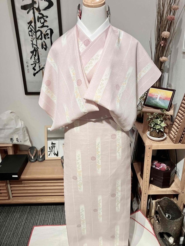 絽小紋 夏着尺 破格値アウトレット 撫子/萩 ピンク地｜着物セレクト