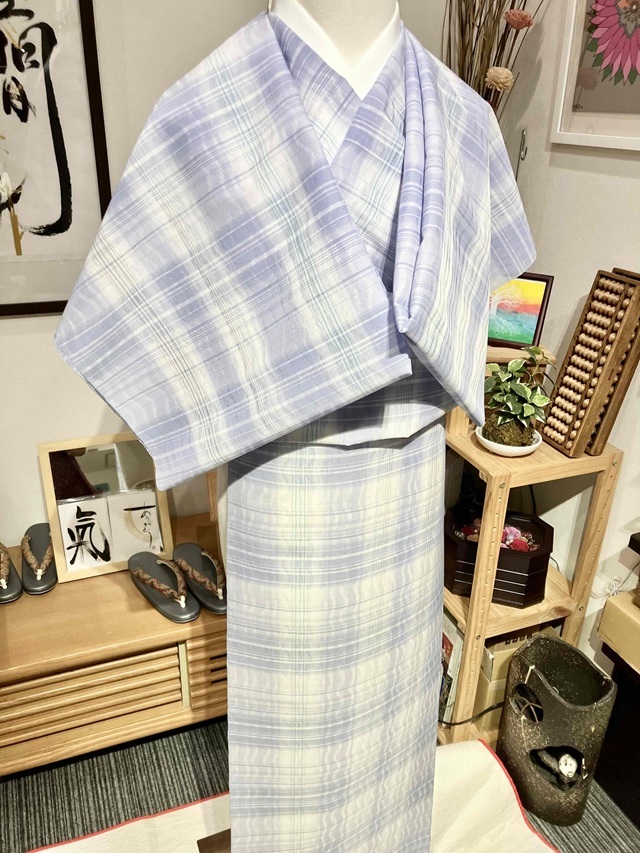 よねざわ新田 夏着尺 紫格子段｜紅花の里から届けられた涼布