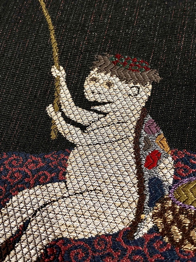 袋帯　変わり格子　流線模様　よろけ縞　ダークトーン　着物　023a d お得なエブリデイロープライス】 【ひなや】 【銀座もとじ扱い品