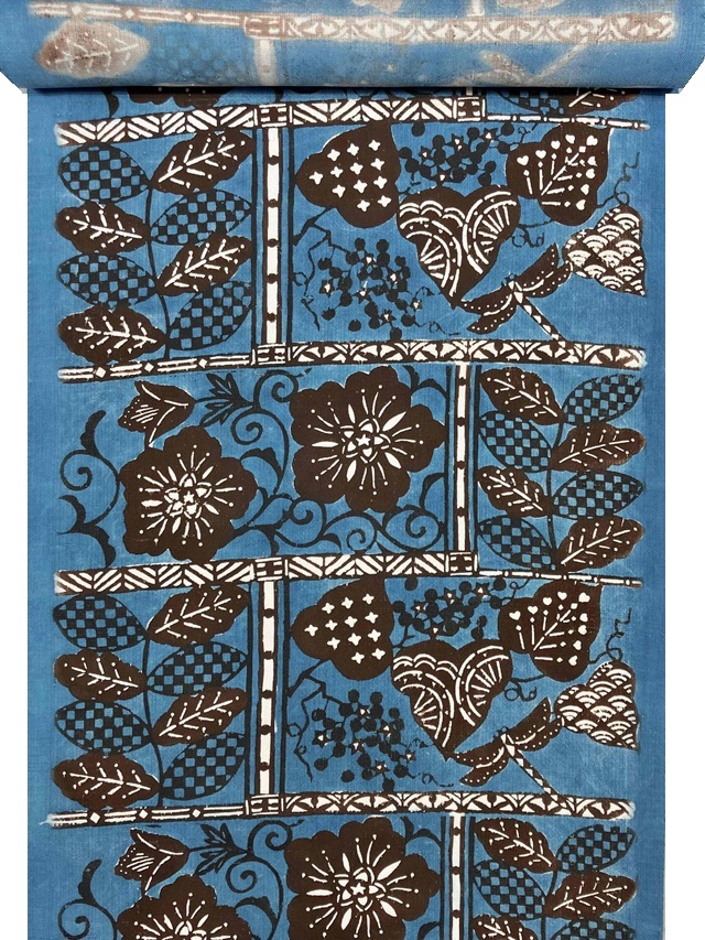 荒川眞理子 型絵染の世界 作品名「花園」上田紬地 九寸名古屋帯｜着物