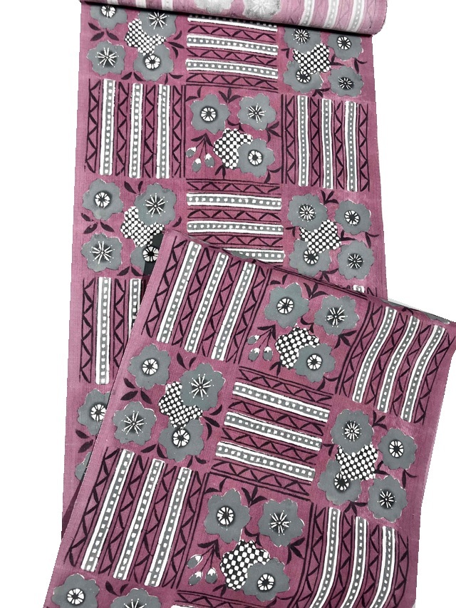 荒川眞理子 型絵染の世界 作品名「さくら サクラ」上田紬地 九寸名古屋