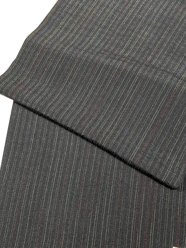 丹後縮緬帯揚げ 泥染 先染め絣 ストライプ チャコールグレー メーカー