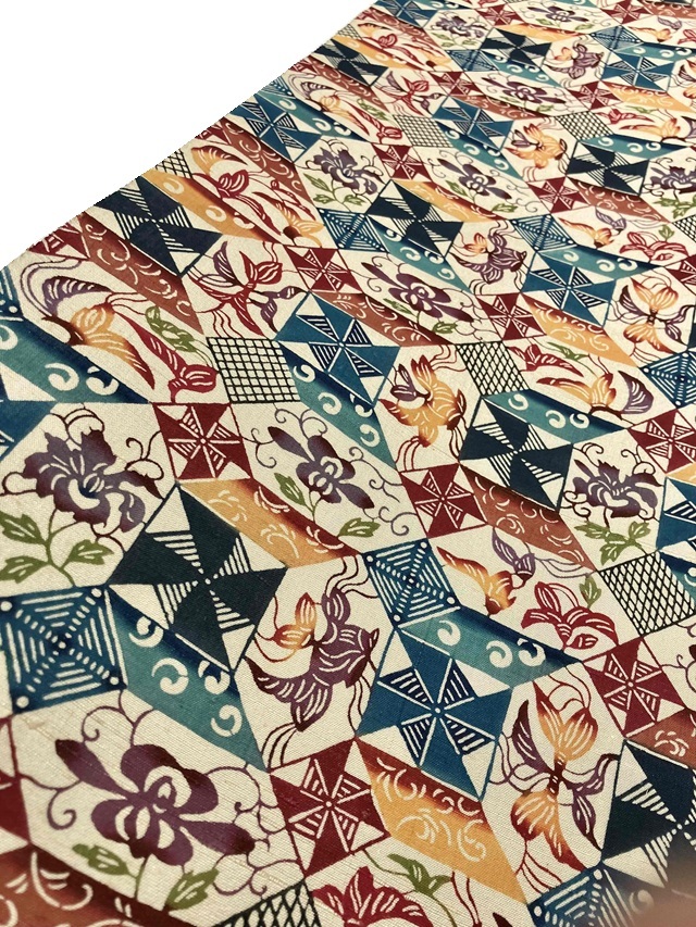 越後小千谷 本場小千谷紬 全通 染帯 九寸名古屋帯 未使用品 銀彩 モダン 正絹 6-5-02909a.jpg