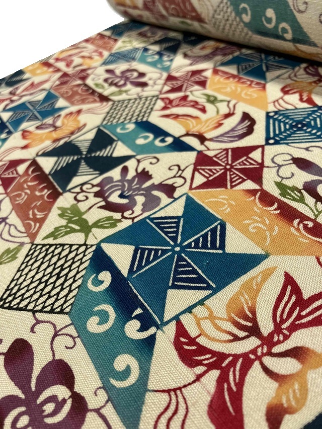 紅型工房ひがしや 10周年感謝特価 小千谷紬九寸名古屋帯 唯一無二の