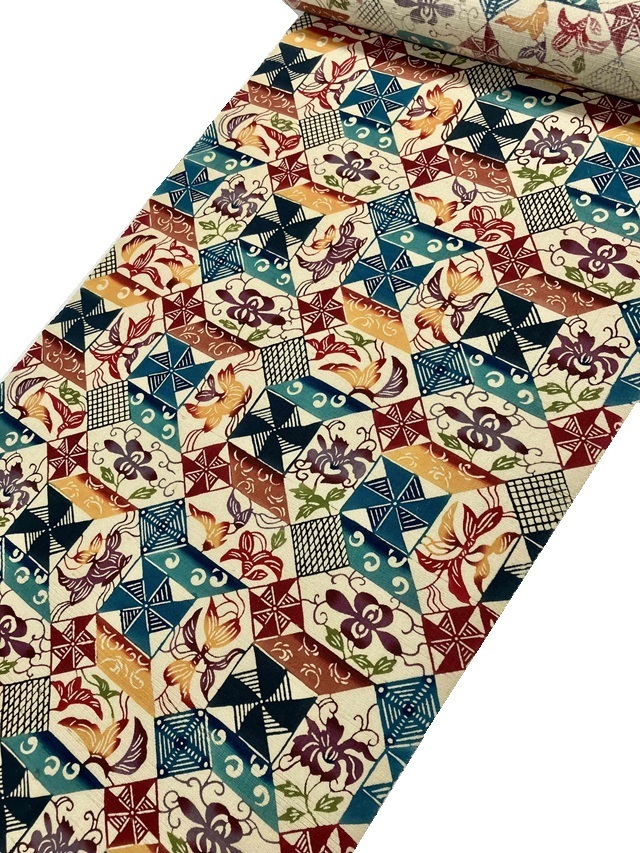 紅型工房ひがしや 10周年感謝特価 小千谷紬九寸名古屋帯 唯一無二の