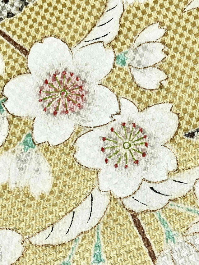 【未使用品】単衣 訪問着 春爛漫花尽くし 駒刺繍 未使用 枝花文 金糸袋帯セット 特選 訪問着 着物 中古 正絹 袷 フォーマル 金駒刺繍 波に花の図 東雲