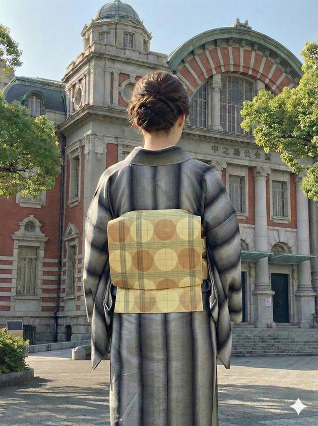 未着用に近い！牛首紬＊たたき染め＊桑染色＊紬＊高級＊着物＊１６３ｃｍ＊裄６５ 牛首紬 鰹縞 先染め|希少 特選品 10周年感謝特価| スポットガーデン