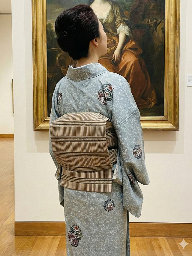 久保原由佳理 まろやか草木色 綾織 美しいキモノ掲載｜着物セレクト