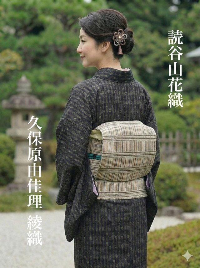 久保原由佳理 まろやか草木色 綾織 美しいキモノ掲載｜着物セレクト