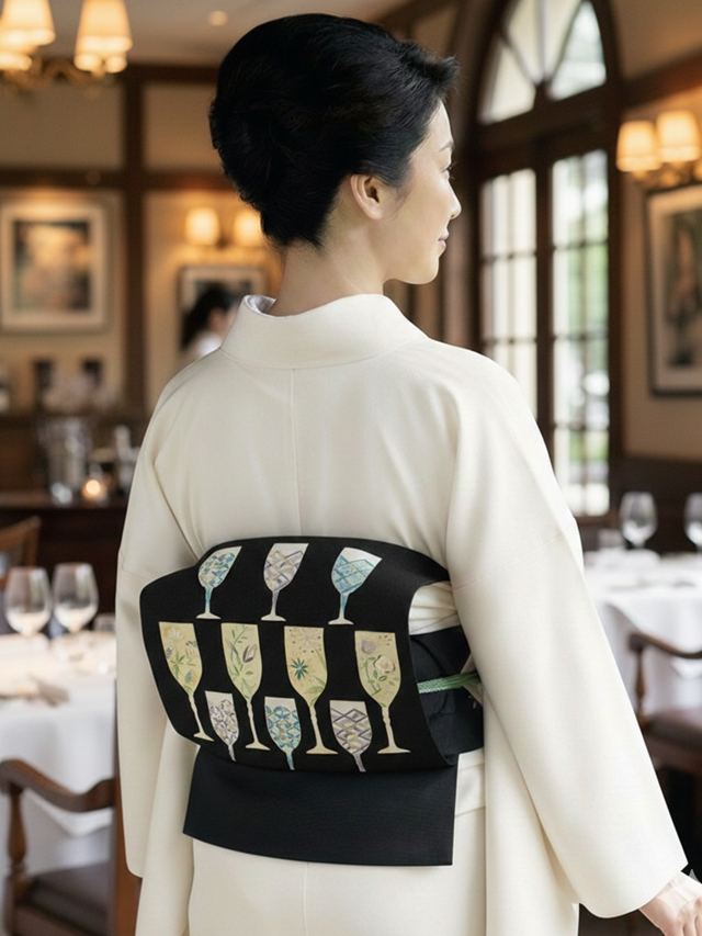 西原塩瀬九寸名古屋帯　