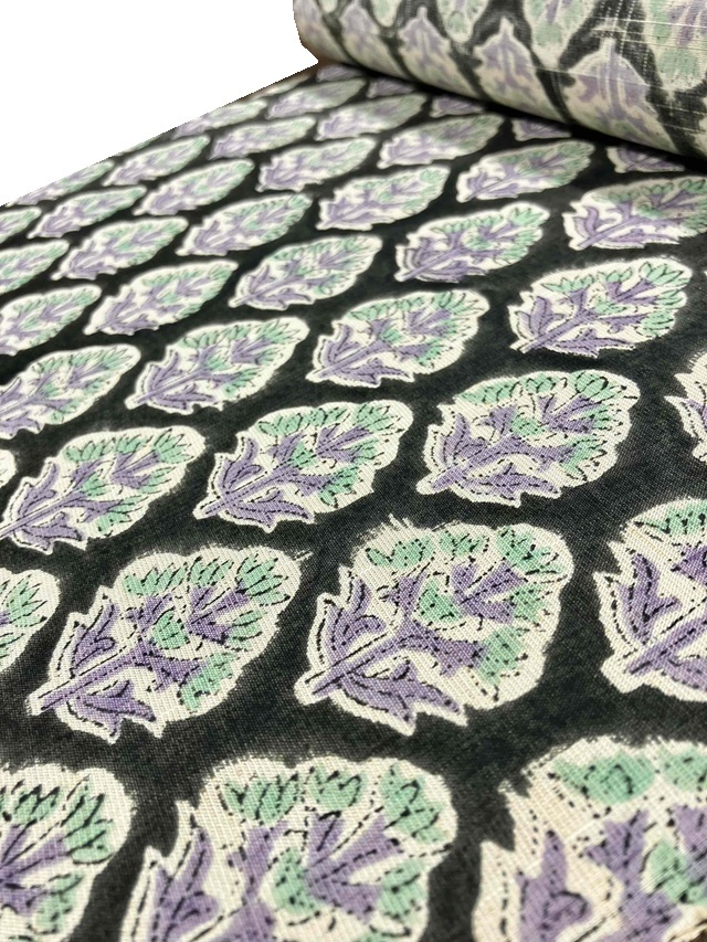 インド木版染 九寸名古屋帯 ムガシルク 更紗 黒地｜着物セレクト専門店