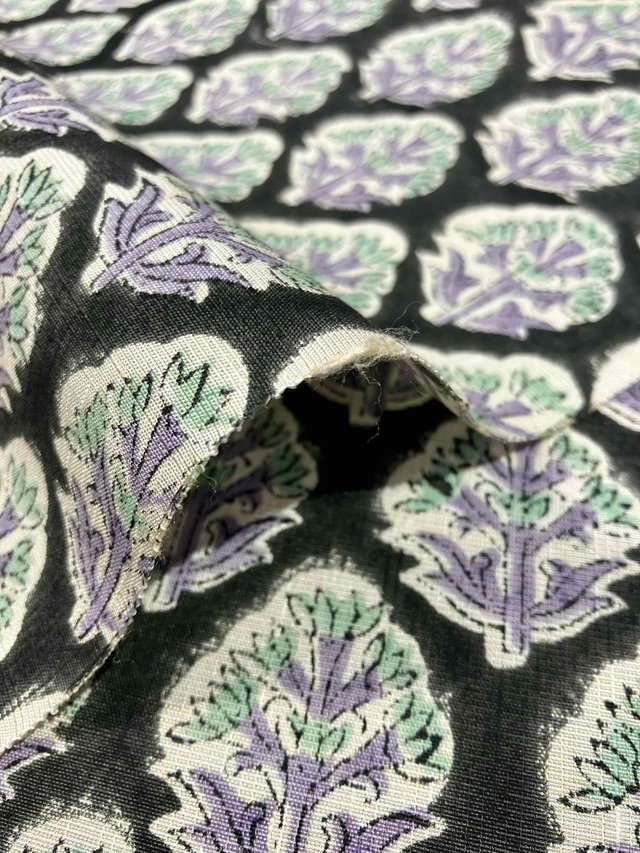 インド木版染 九寸名古屋帯 ムガシルク 更紗 黒地｜着物セレクト専門店