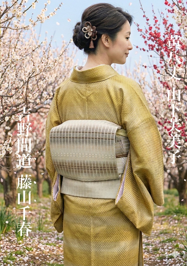 藤山千春　吉野間道 黄八丈コーディネート