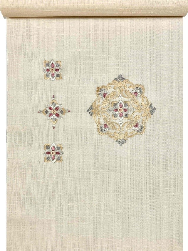 帯屋捨松 夏物 名古屋帯 紗 白地 オフホワイトso014 帯屋捨松 手刺繍 特選単衣夏九寸名古屋帯｜着物セレクト専門店スポット