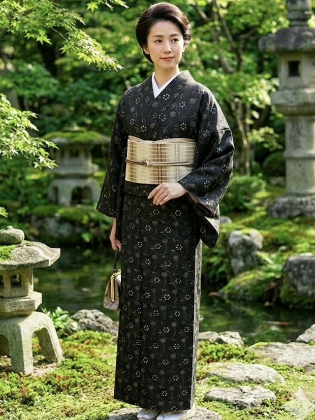 小千谷紬 柿泥染｜自然の色を身に纏う 笹蔓文様｜着物セレクト専門店