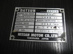 '64SP310 3シーター用コーションプレート　DATSUN　輸出仕様　右ハンドル　中古