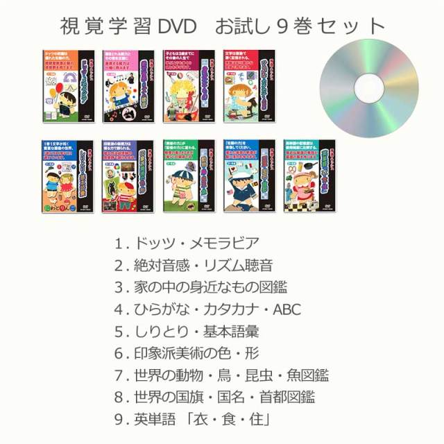 視覚学習DVD お試し9巻【送料無料 即納】【公式ショップ限定5%OFF】星みつる式 フラッシュカードDVD 発語がない・集中できない発達障害や自閉症の子供が絵カードで見て学ぶ!発語の土台を作り、言葉を促す お試しセット 教材