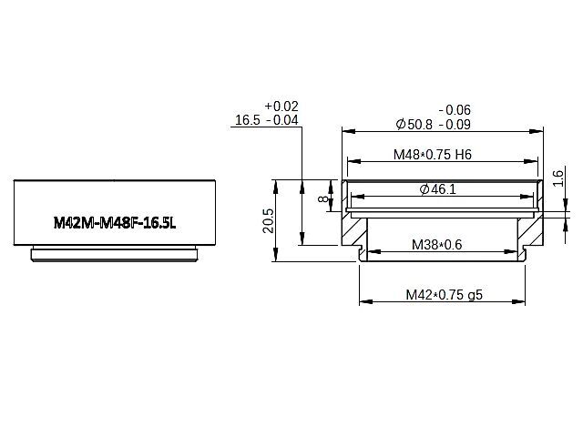 ZWO T2-M48-16.5 M42-M48エクステンダーリング 16.5mm