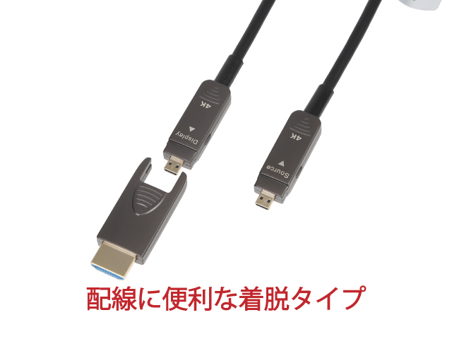 配管用着脱式 光ファイバーHDMIケーブル20m 4K/30Hz対応 HDDAAOCP-20M