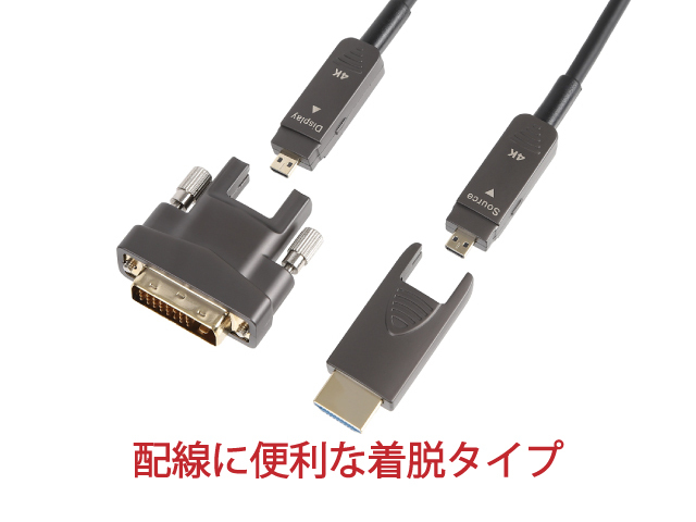 配管用着脱式 HDMI-DVI光ファイバーケーブル20m HDDVAOCP-20M-A