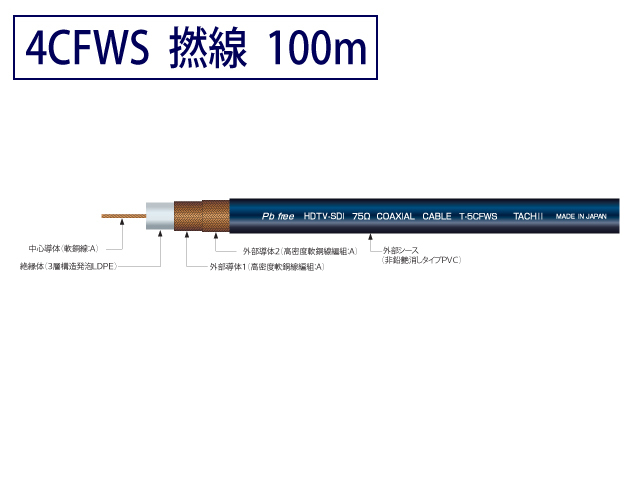4CFWS 可動用 3G/HD-SDI対応同軸 ケーブル 100m 黒色 撚線 TCX-4CFWS