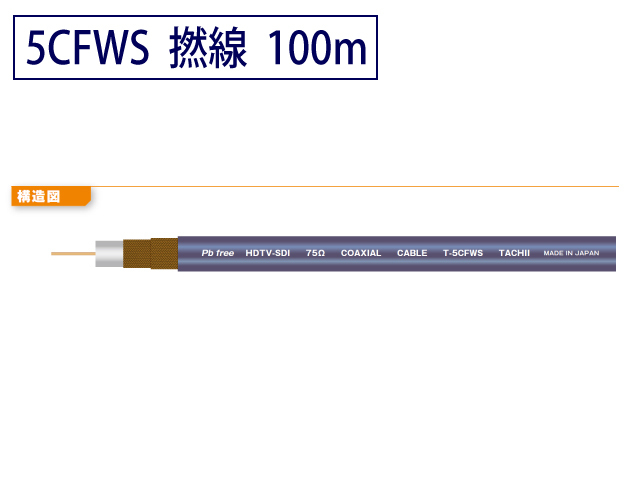 5CFWS 可動用 12G/3G/HD-SDI対応同軸 ケーブル 100m 黒色 撚線 TCX