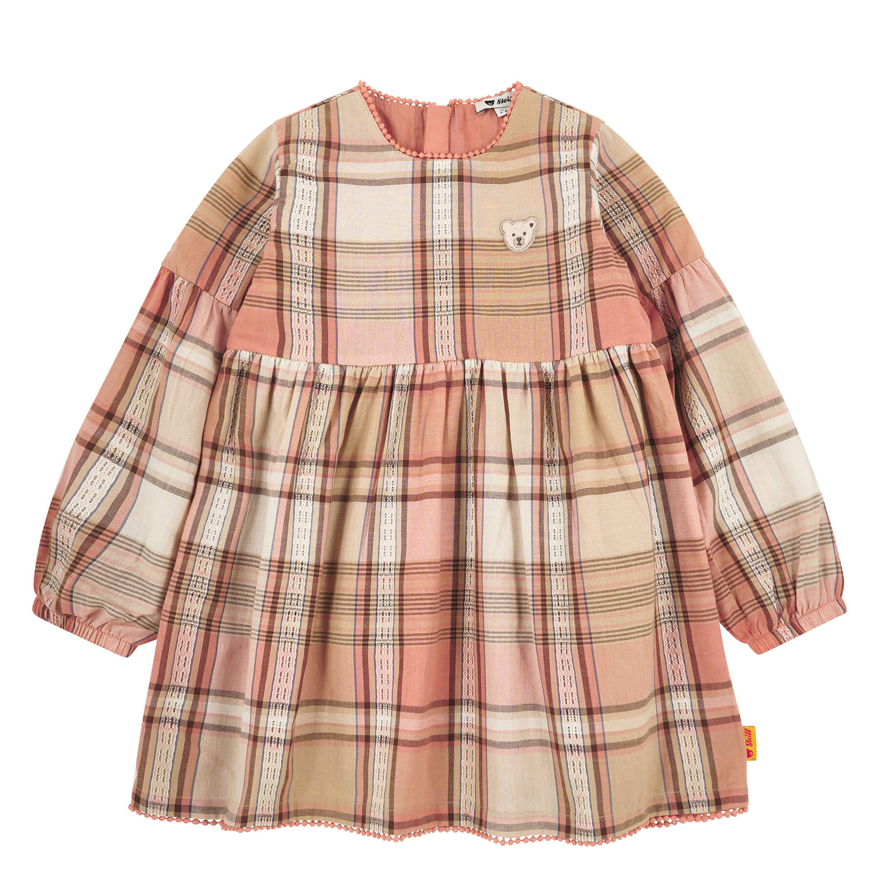 ワンピース コーラルピンク（チェック柄）| ドイツ最高級テディベアの