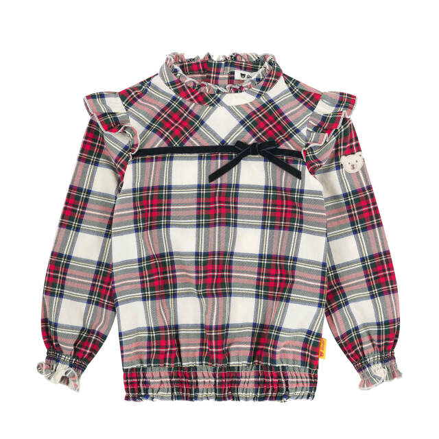 ブラウス アイボリー&レッド（チェック柄）