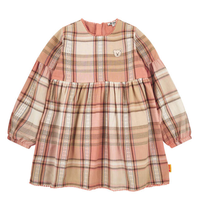 ワンピース コーラルピンク（チェック柄）| ドイツ最高級テディベアの