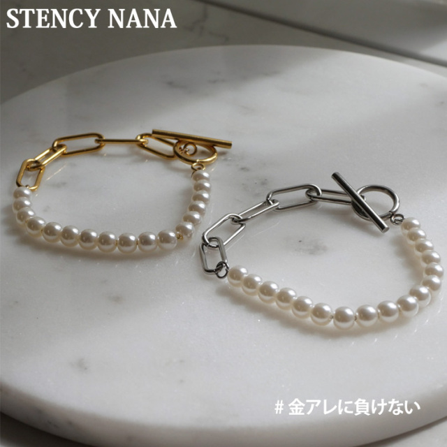 チェーンパールマンテルブレスレット ステンレスブレスレット 金属
