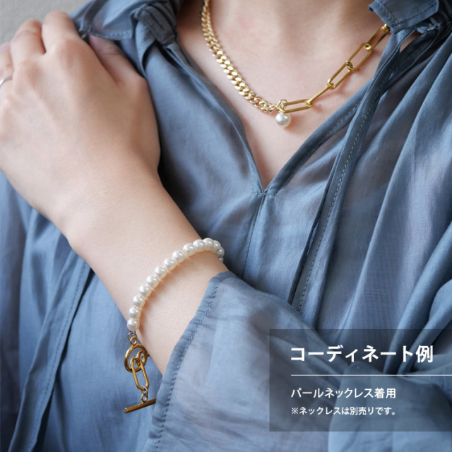 チェーンパールマンテルブレスレット ステンレスブレスレット 金属