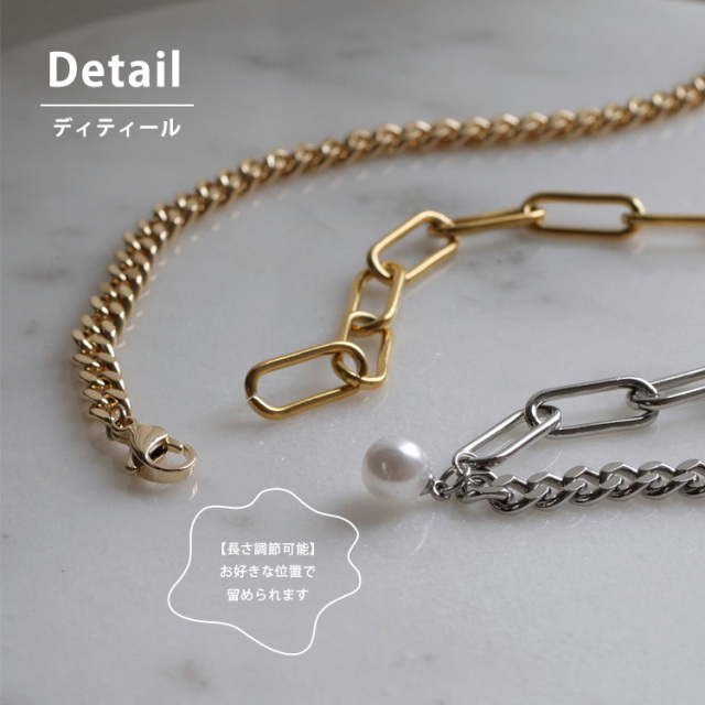 ダブルデザインパールネックレ ス チェーン サージカルステンレ