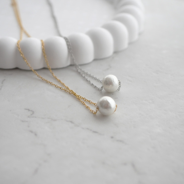 金属アレルギー対応 ステンレスペンダント コットンパールネックレス ステンレスネックレス 安心 316L ニッケルフリー pe016