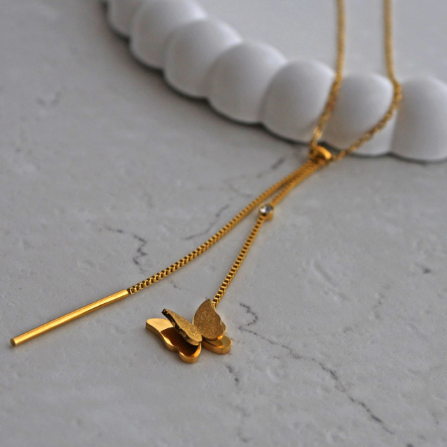 金属アレルギー対応 ステンレスペンダント スイングバタフライネックレス ステンレスネックレス 安心 316L ニッケルフリー pe024