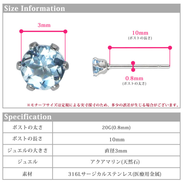 3月の誕生石アクアマリン3mm