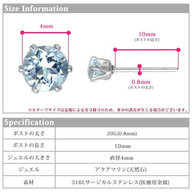3月の誕生石アクアマリン4mm