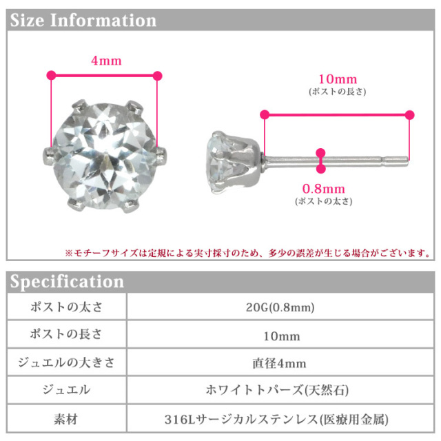 4月の誕生石ホワイトトパーズ4mm