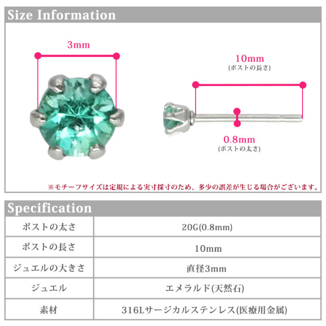5月の誕生石エメラルド3mm